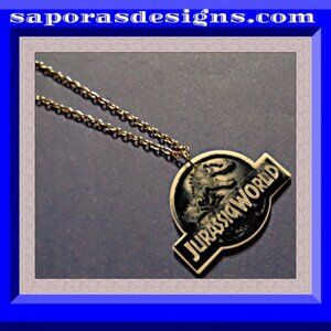 Silver Tone Jurassic World Theme Necklace Unisex For Kids